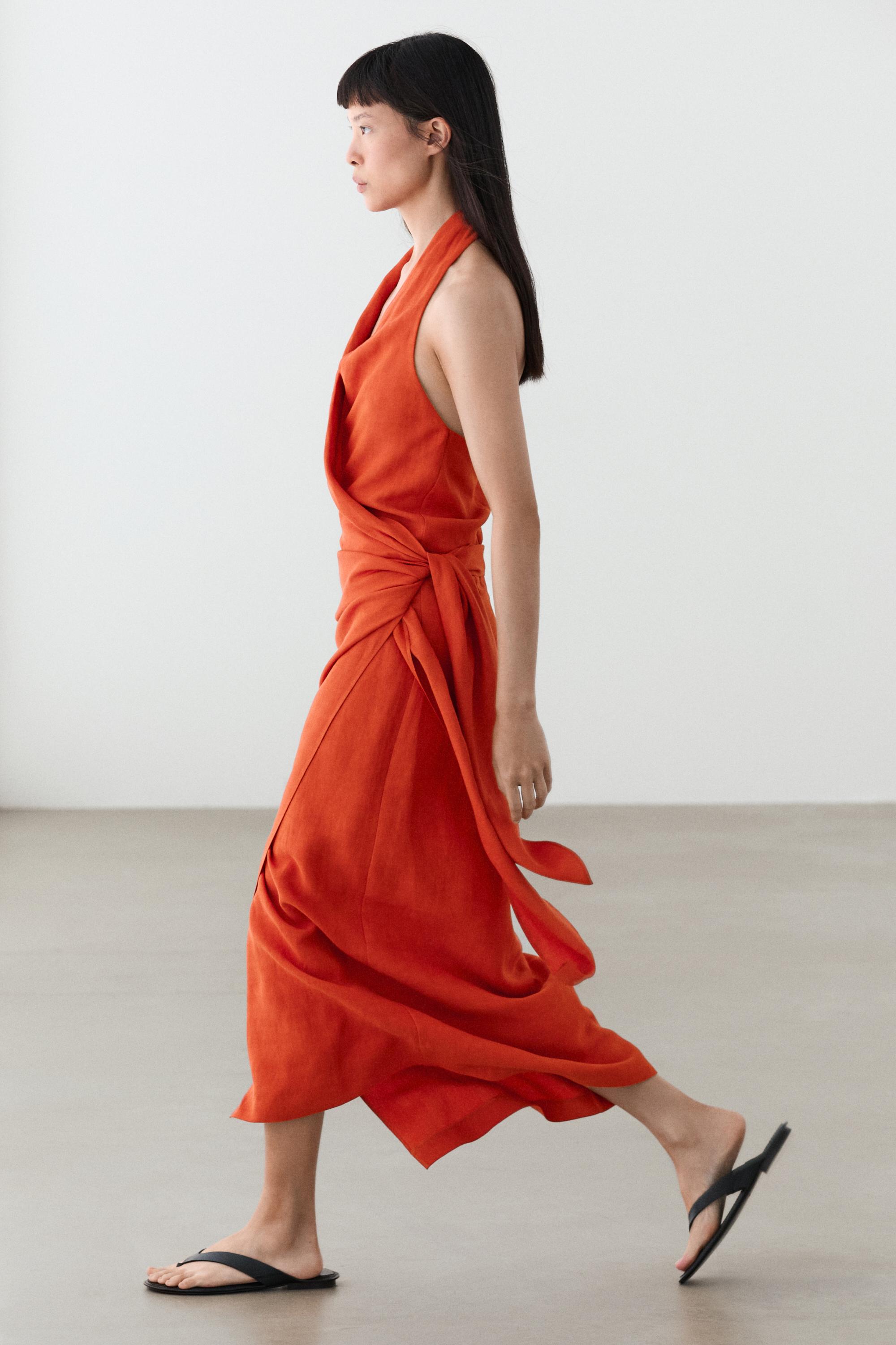 Draped midi dress with bow detail